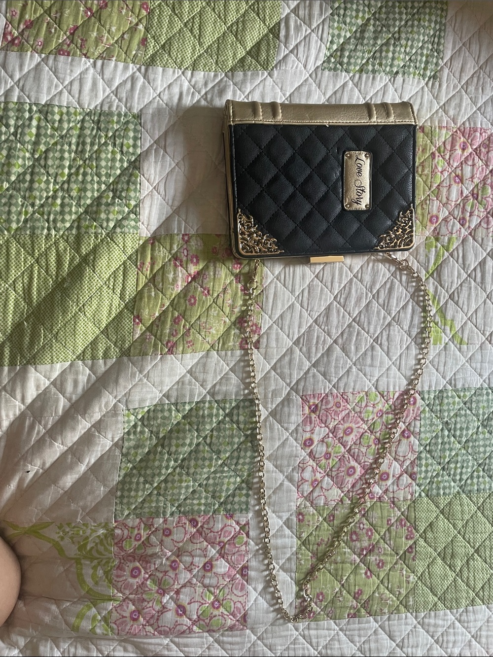 Aldo Black Quilted Crossbody with Gold Accents